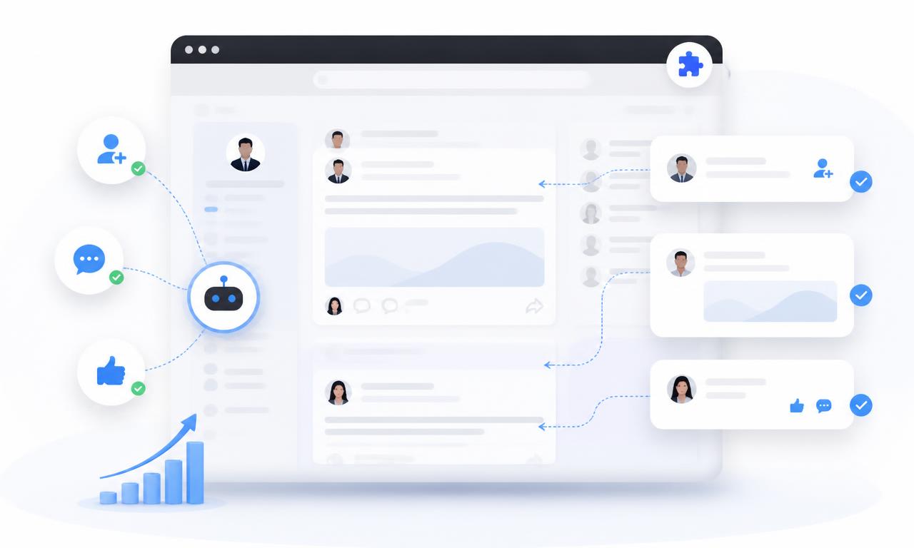 Linked Auto Poster interface preview showing LinkedIn automation